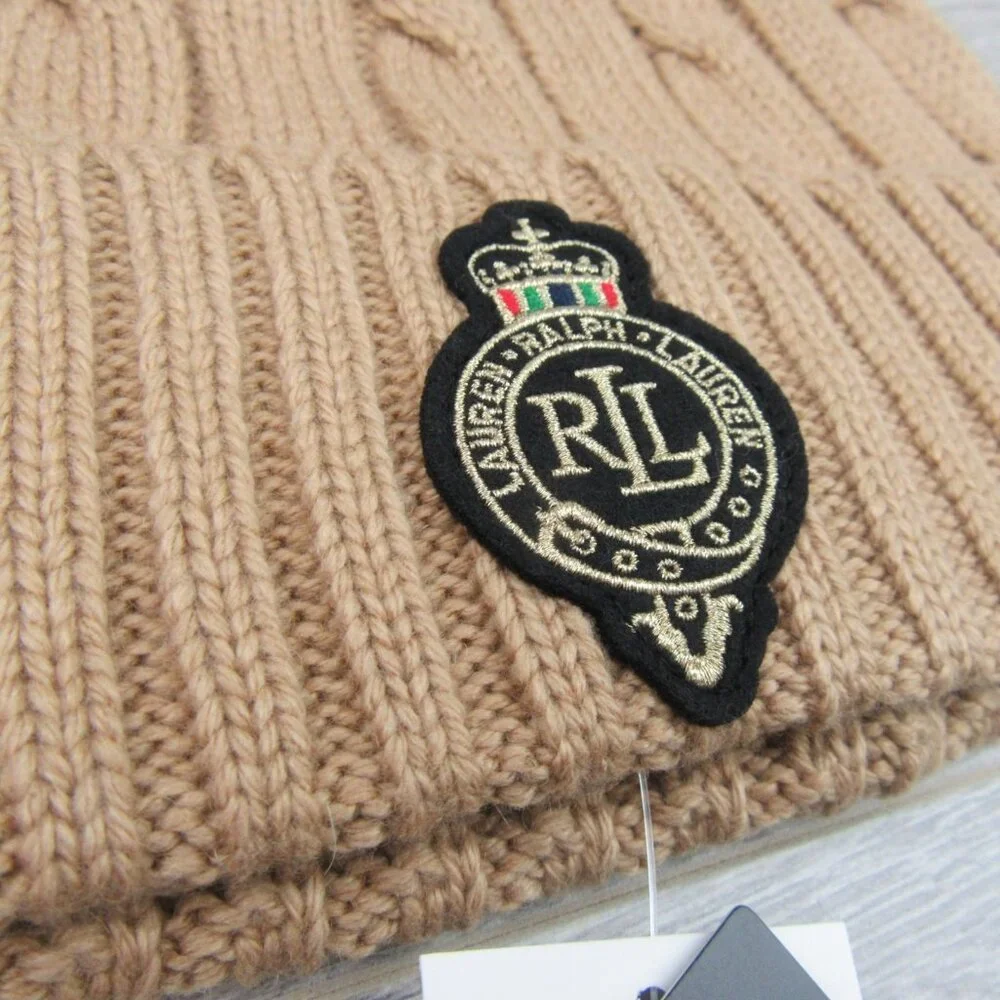Lauren Ralph Lauren Crest-Patch Pom Pom Cable-Knit Beanie NEW - Picture 5 of 11
